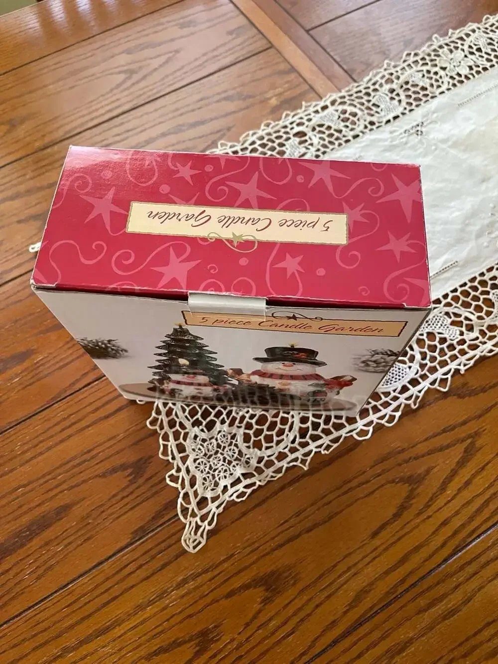 Charming Vintage Winter Snowman & Pinecone Holiday Candle Display - New In Wrap